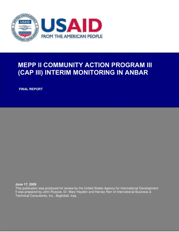 MEPP II community action program III (CAP III) interim monitoring in Anbar : final report