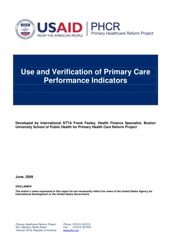 Use and verification of primary care performance indicators
