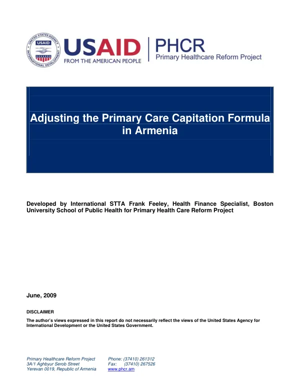 Adjusting the primary care capitation formula in Armenia