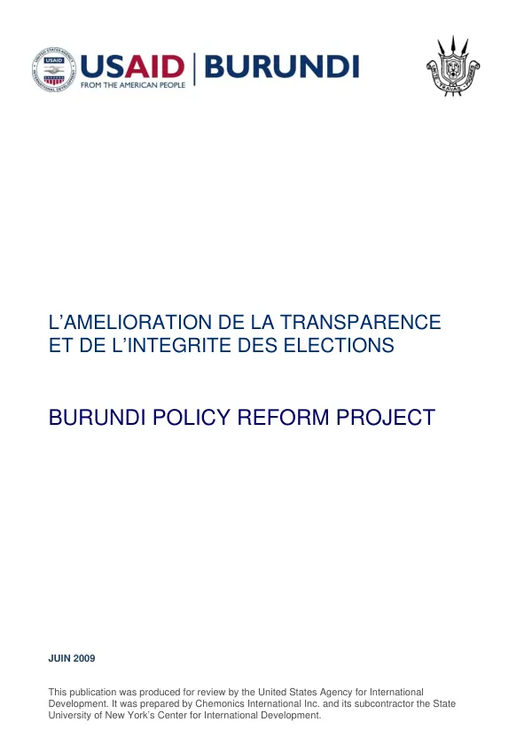 L"amelioration de la transparence et de l"integrite des elections