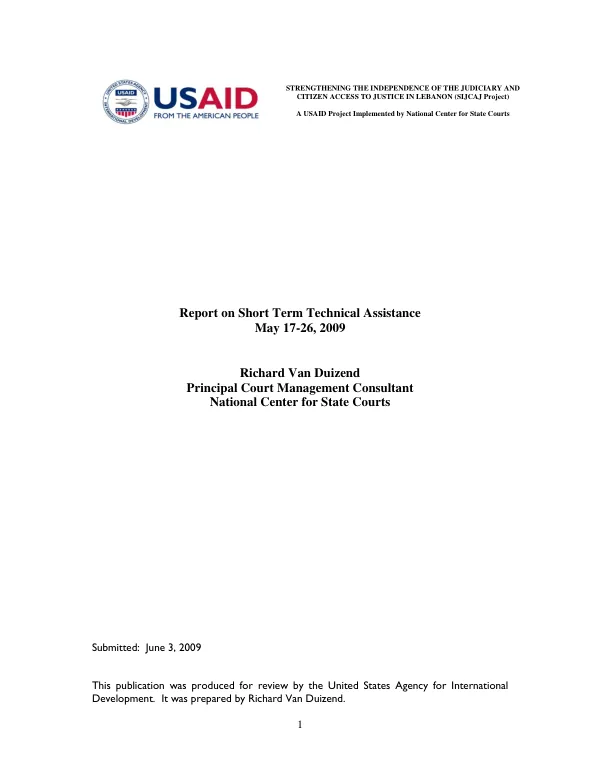 Strengthening the independence of the judiciary and citizen access to justice in Lebanon (SIJCAJ Project) : report on short term technical assistance
