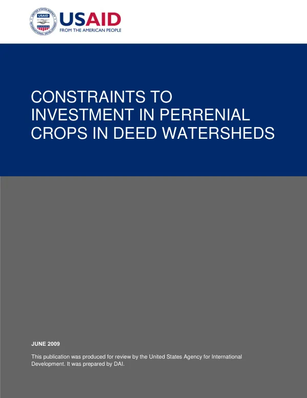 Constraints to investment in perrenial crops in DEED watersheds
