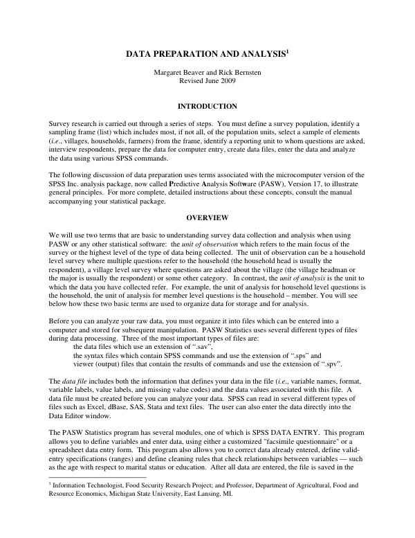 Information technologist, food security research project : data preparation and analysis