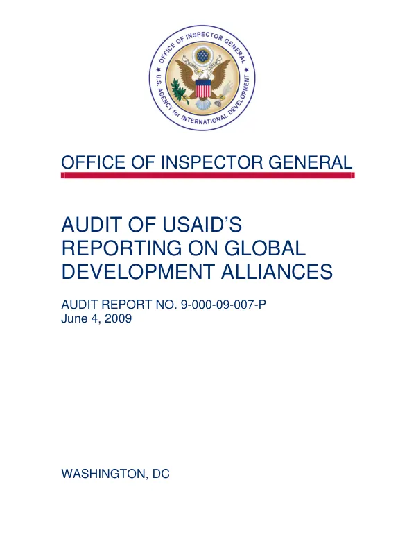 Audit of USAID"s reporting on global development alliances