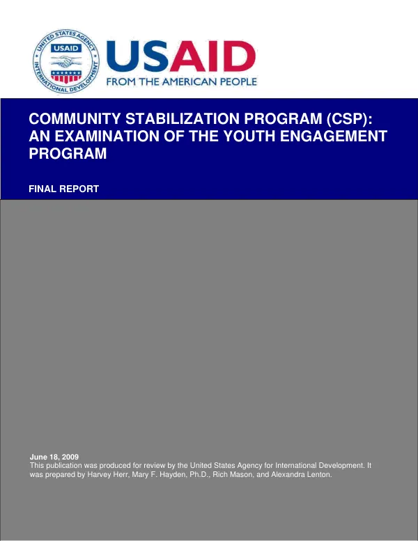 USAID community stabilization program (CSP) : an examination of the youth engagement program