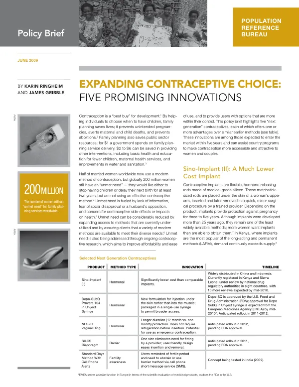 Expanding contraceptive choice : five promising innovations