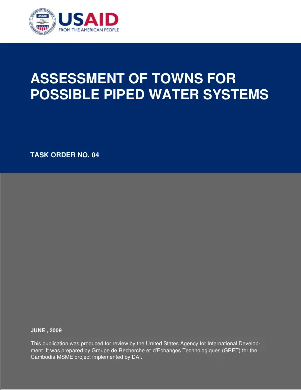 Assessment of towns for possible piped water systems : task order no. 04