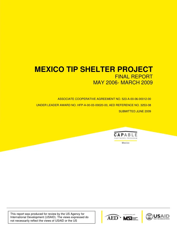 Mexico TIP shelter project : final report, May 2006-March 2009