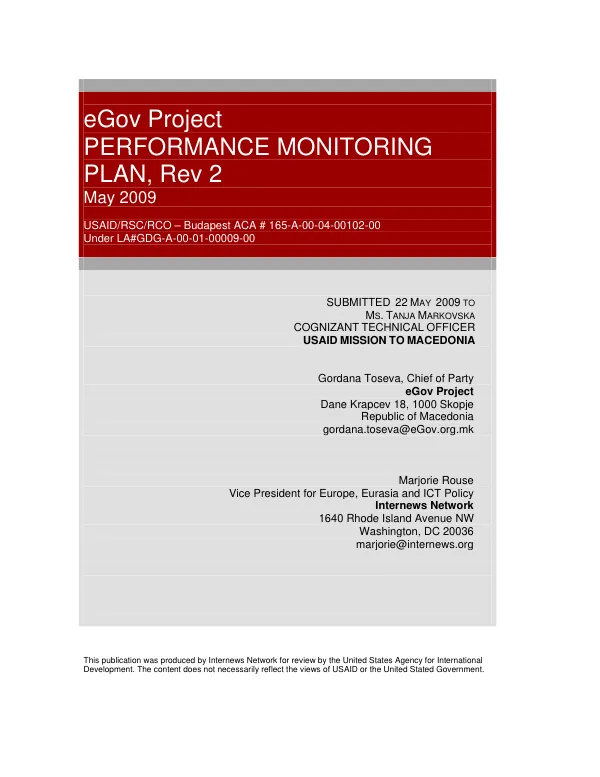 e-Gov project : performance monitoring plan, rev 2