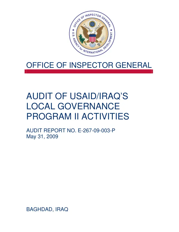Audit of USAID/Iraq"s local governance program II activities