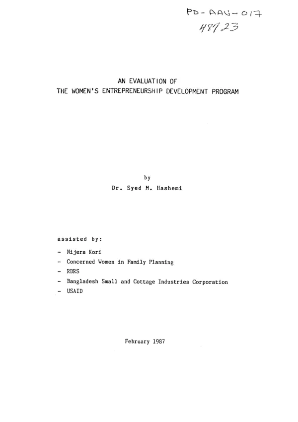 Evaluation of the women's entrepreneurship development program