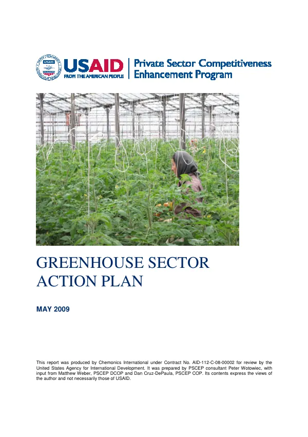 Private sector competitveness enhancement program : Greenhouse sector action plan