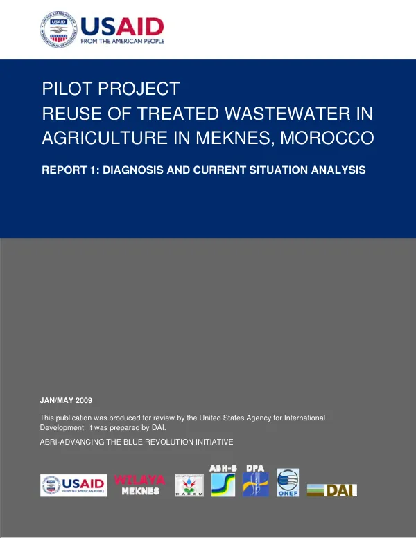 Pilot project reuse of treated wastewater in agriculture in Meknes, Morocco : report 1 -- diagnosis and current situation analysis