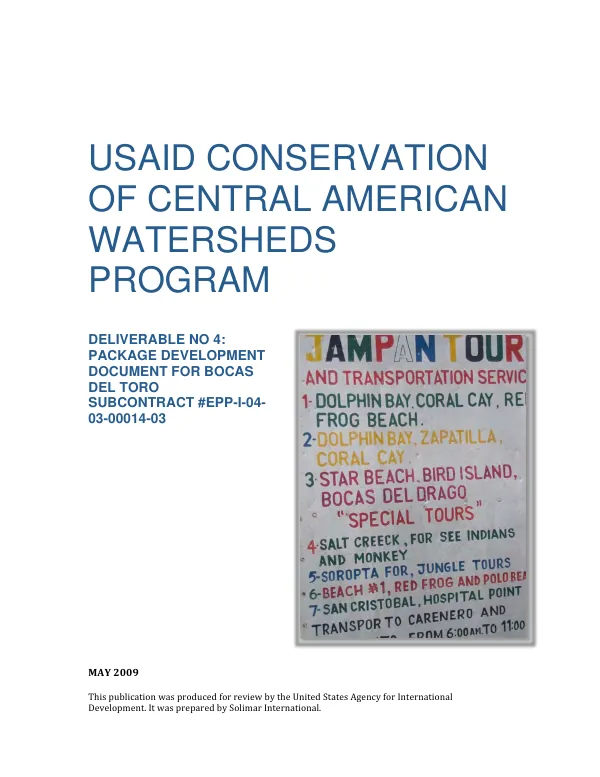 USAID Conservation of Central American watersheds : package development document for Bocas del Toro, Panama
