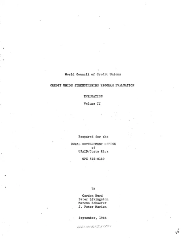 World Council of Credit Unions, credit union strengthening program evaluation : evaluation, volume II