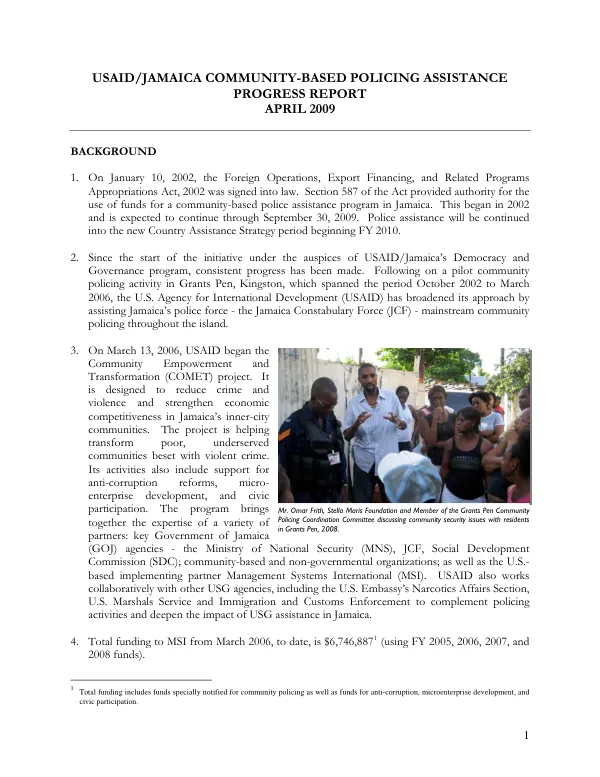 USAID/Jamaica community-based policing assistance progress report