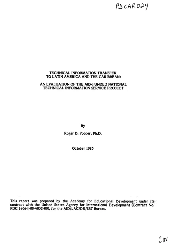 Technical information transfer to Latin America and the Caribbean : an evaluation of the AID-funded National Technical Information Service project
