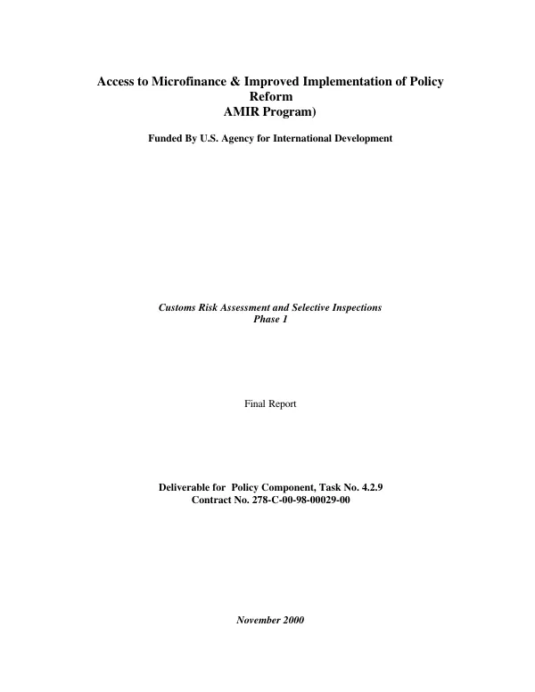 Customs risk assessment and selective inspections : phase I -- final report