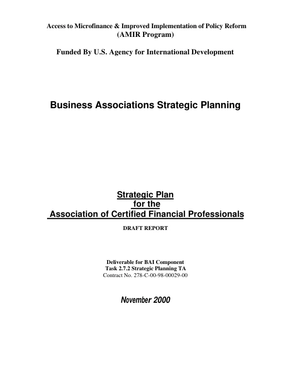 Business associations strategic planning : strategic plan for the Association of Certified Financial Professionals -- draft report