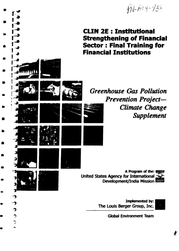 CLIN 2E : institutional strenghtening of financial sector -- final training for financial institutions : greenhouse gas pollution prevention project -- climate change supplement