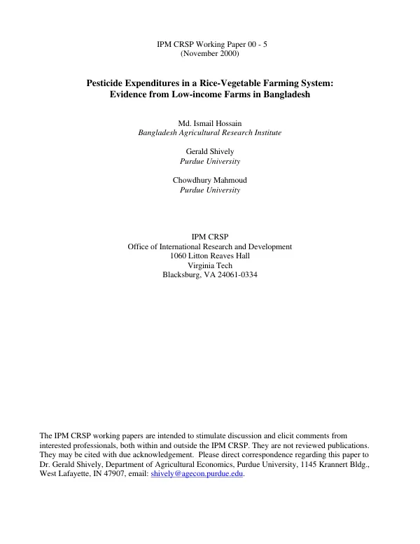 Pesticide expenditures in a rice-vegetable farming system : evidence from low-income farms in Bangladesh