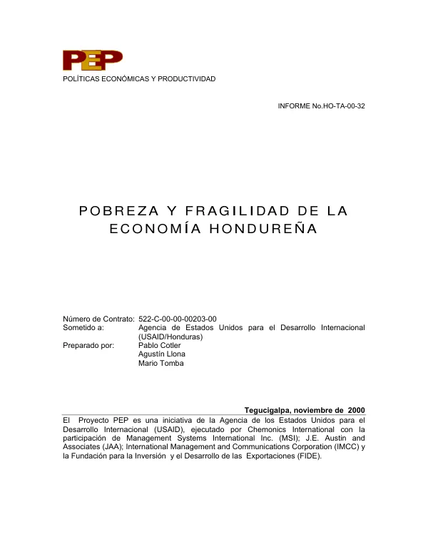 Pobreza y fragilidad de la economia Hondurena