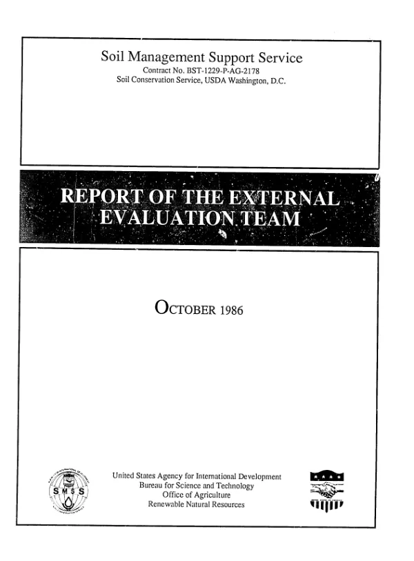 Report of the external evaluation team on soil management support service (AID project no. 393-1229 [i.e. 9311229])