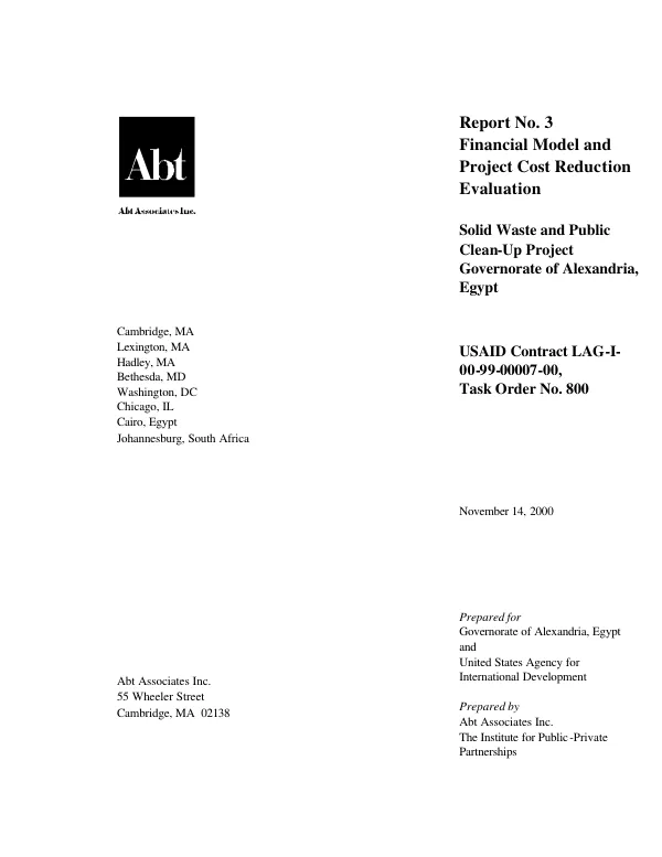 Financial model and project cost reduction evaluation