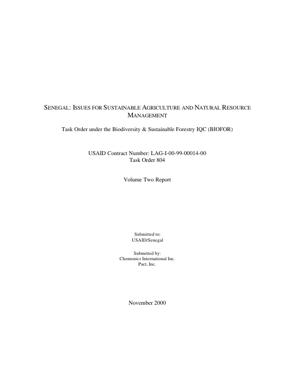 Senegal : issues for sustainable agriculture and natural resource management -- volume two report