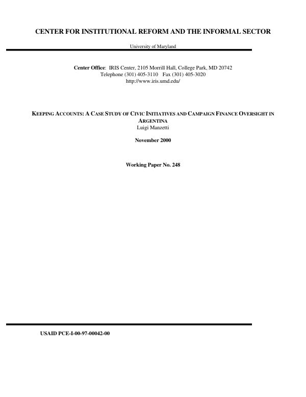 Keeping accounts : a case study of civic initiatives and campaign finance oversight in Argentina