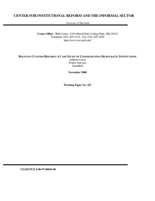 Bolivian customs reform : a case study of consolidating democracy institutions