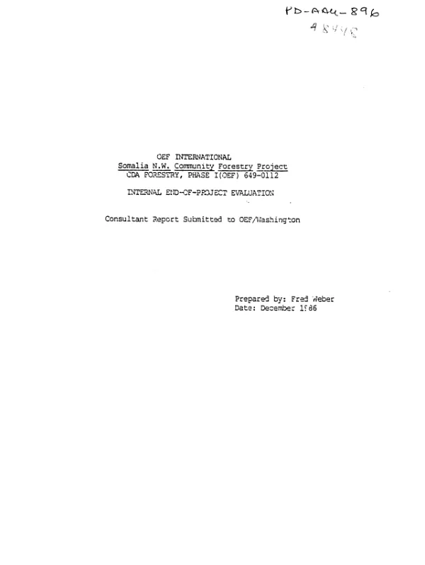 Somalia N.W. community forestry project, CDA forestry, phase I (OEF) 649-0112 : internal end-of-project evaluation