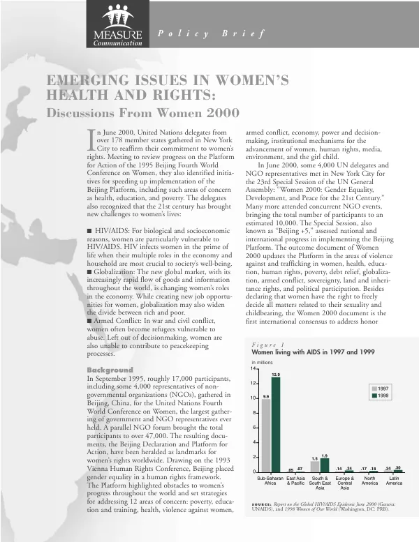 Emerging issues in women"s health and rights : discussions from Women 2000