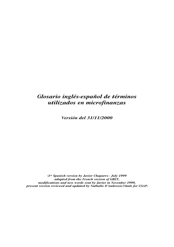 Glosario ingles-espanol de terminos utilizados en microfinanzas