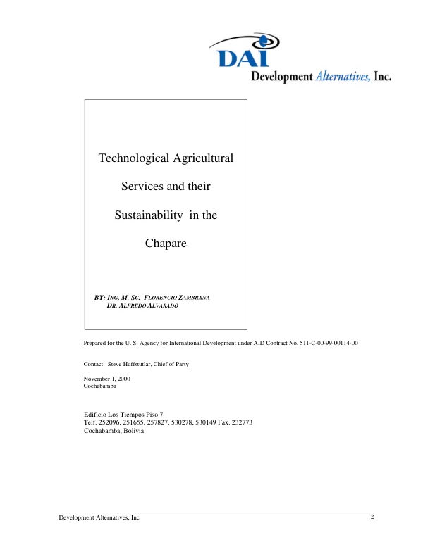 Technological agricultural services and their sustainability in the Chapare