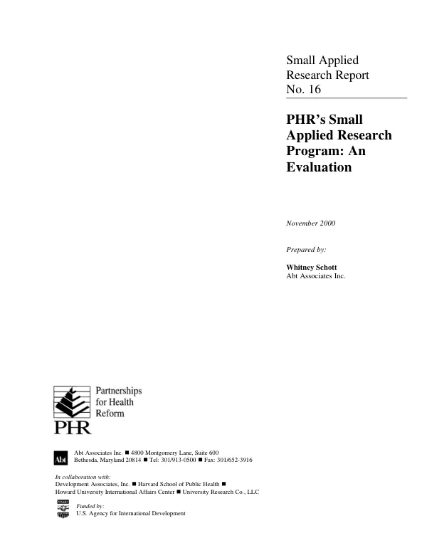 PHR"s small applied research program : an evaluation