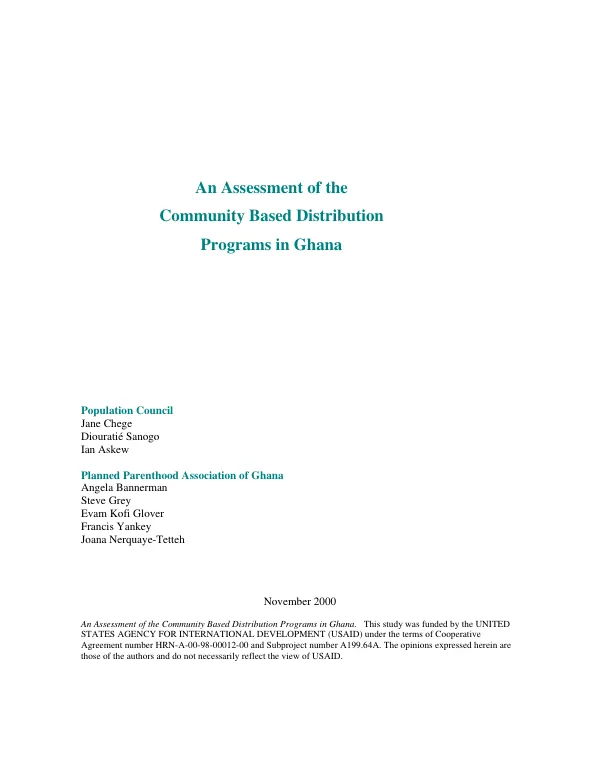Assessment of the community based distribution programs in Ghana