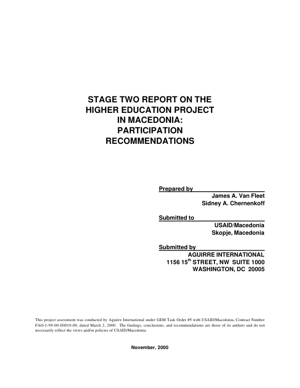 Stage two report on the higher education project in Macedonia : participation recommendations