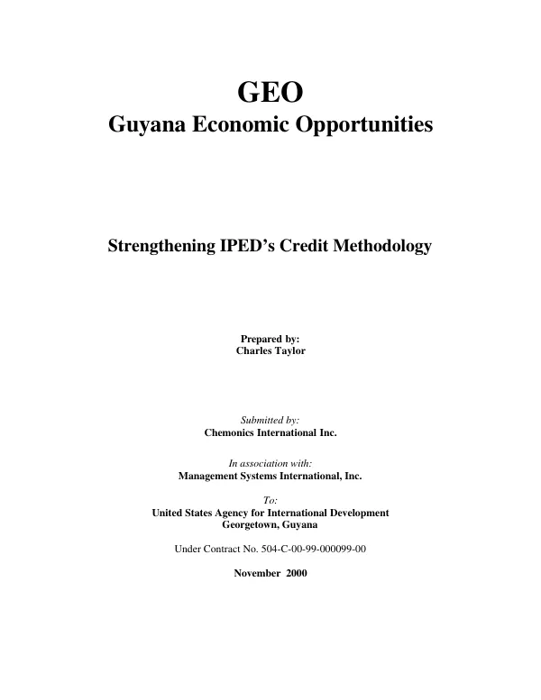 Strengthening IPED"s [Institute for Private Enterprise Development"s] credit methodology
