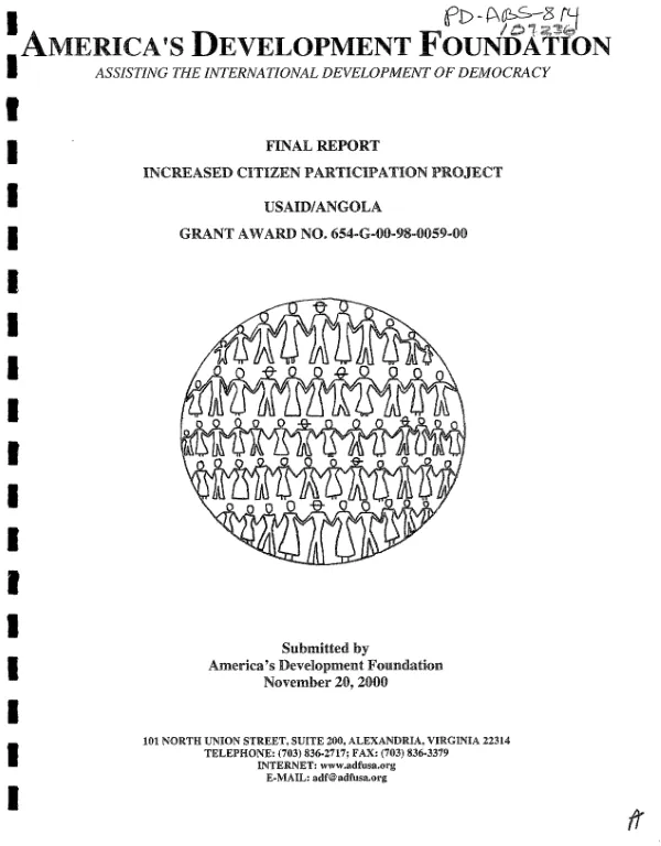 Final report : increased citizen participation project : grant award no. 654-G-00-98-0059-00 [i.e. 654-G-00-98-00059-00]