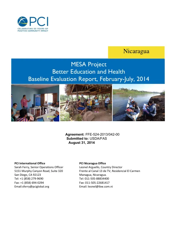 [FY 2013 McGovern-Dole project] MESA project better education and health : baseline evaluation report, February - July, 2014