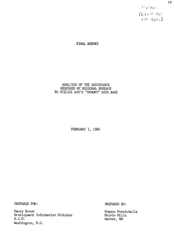 Final report : analysis of the assistance required by regional bureaus to utilize AID's memory data base