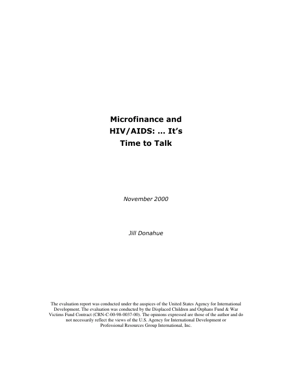 Microfinance and HIV/AIDS : ... it"s time to talk