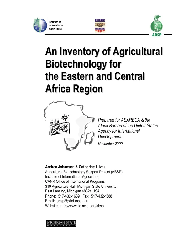 Inventory of agricultural biotechnology for the Eastern and Central Africa region
