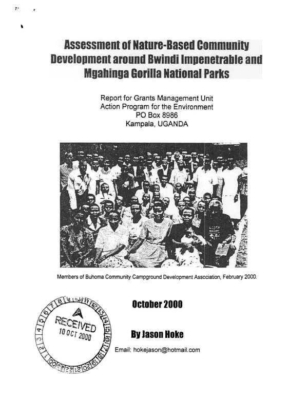 Assessment of nature-based community development around Bwindi Impenetrable and Mgahinga Gorilla National Parks