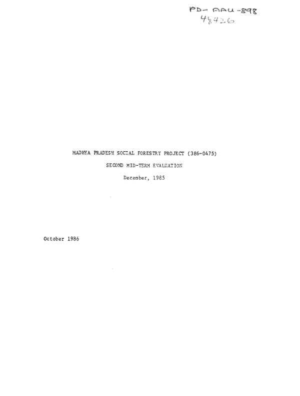 Madhya Pradesh social forestry project (386-0475) : second mid-term evaluation, December 1985