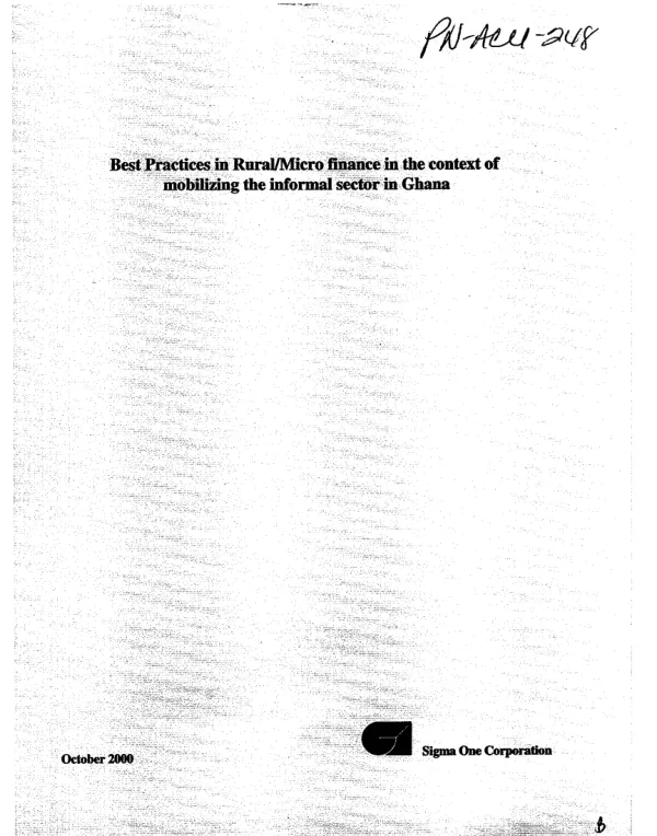 Best practices in rural/micro finance in the context of mobilizing the informal sector in Ghana