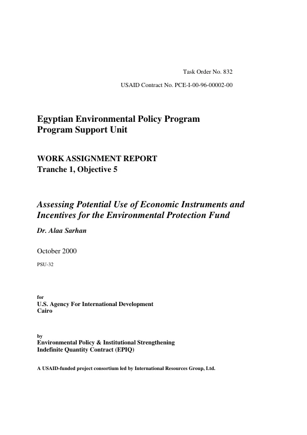 Assessing potential use of economic instruments and incentives for the Environmental Protection Fund