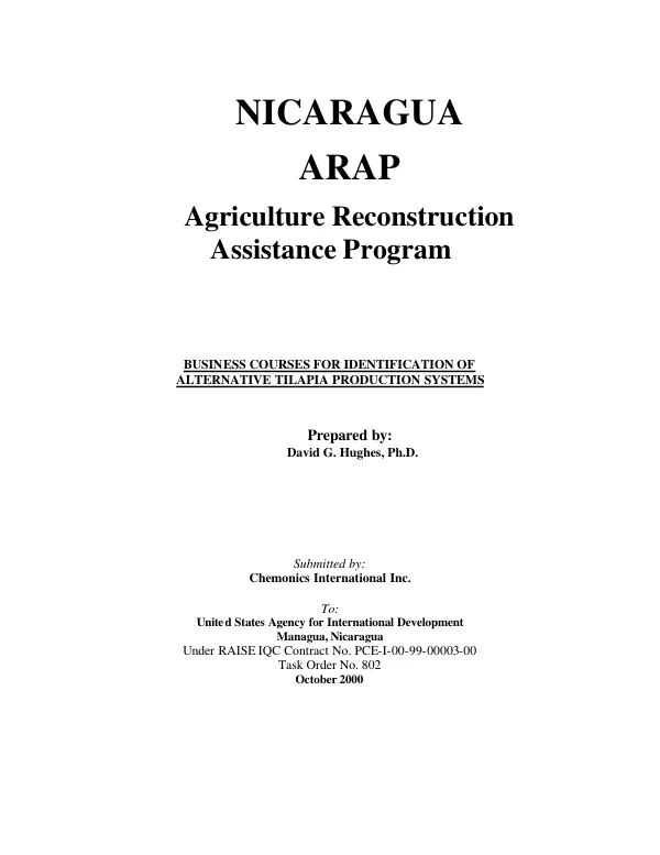 Nicaragua ARAP, agricultural reconstruction assistance program : business courses for identification of alternative tilapia production systems
