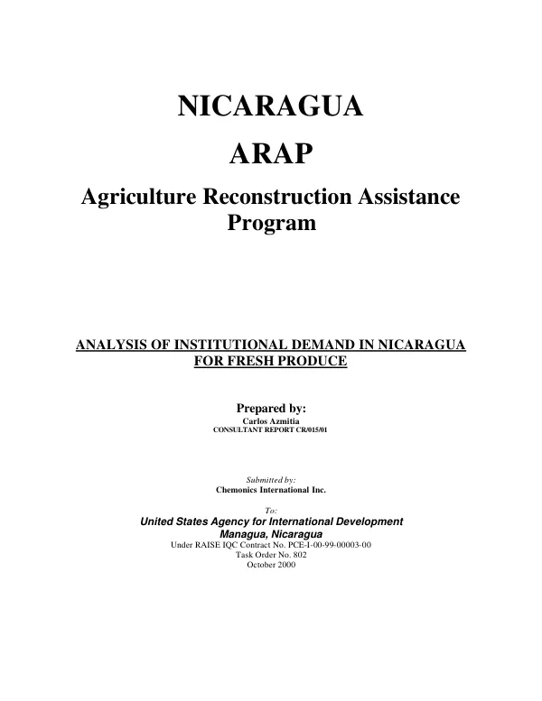 Nicaragua ARAP, agriculture reconstruction assistance program : analysis of institutional demand in Nicaragua for fresh produce